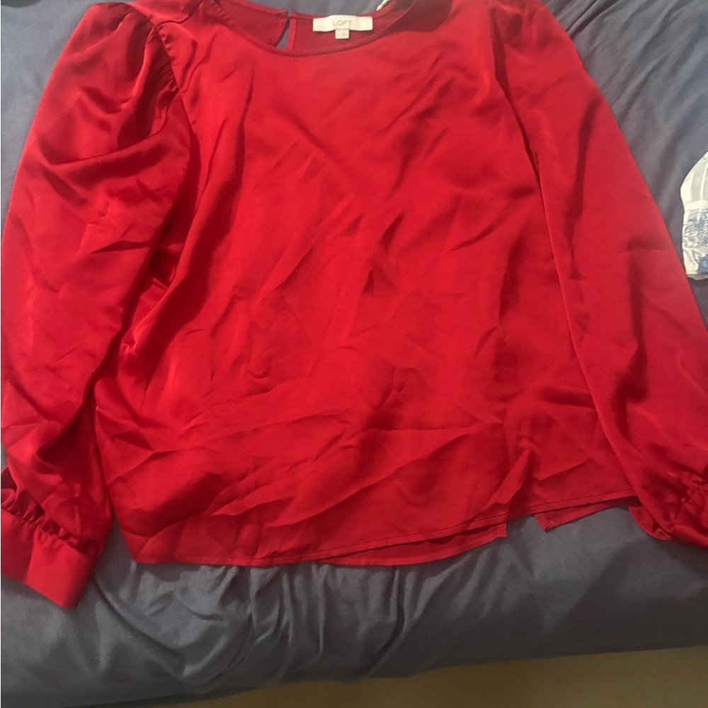 LOFT Red Long-Sleeve Scoop Neck Blouse